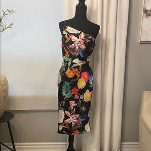 Guess One Shoulder Dress - Black with Vibrant Floral